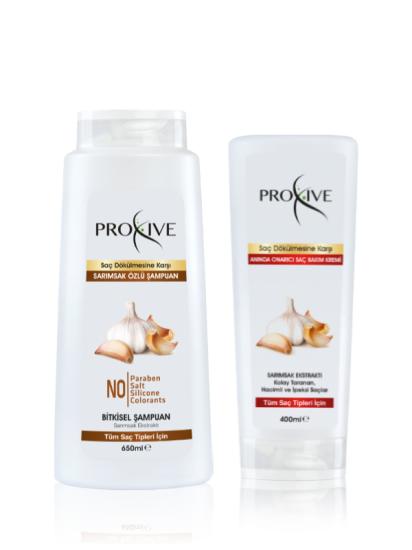 Proxive Dökülme Önleyici Sarımsak Özlü Şampuan 650 ml + Anında Onarıcı Saç Kremi 400 ml