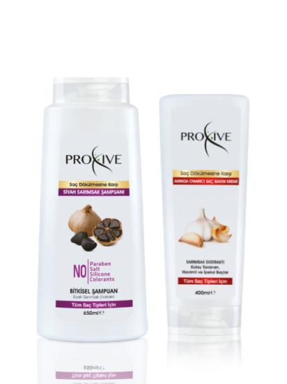 Proxive Dökülme Önleyici Siyah Sarımsak Şampuan 650 ml + Anında Onarıcı Saç Kremi 400 ml